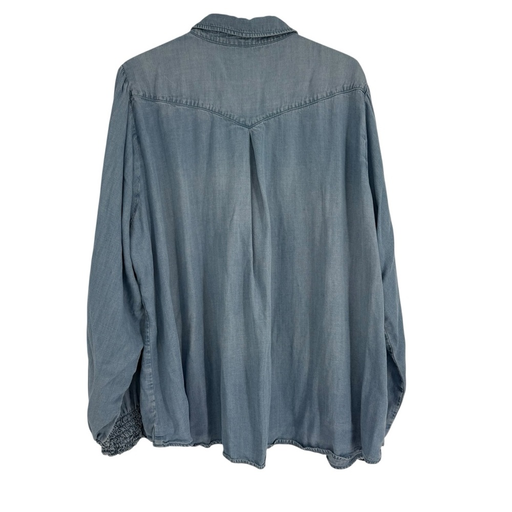Cloth & Stone Chambray Button Up Shirt 2X Denim Boho Collared Smocked Cuffs - Picture 3 of 10